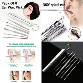 6 Types Ear Wax Remover Cleaning Kit Ear Pick Cleaner Spoon